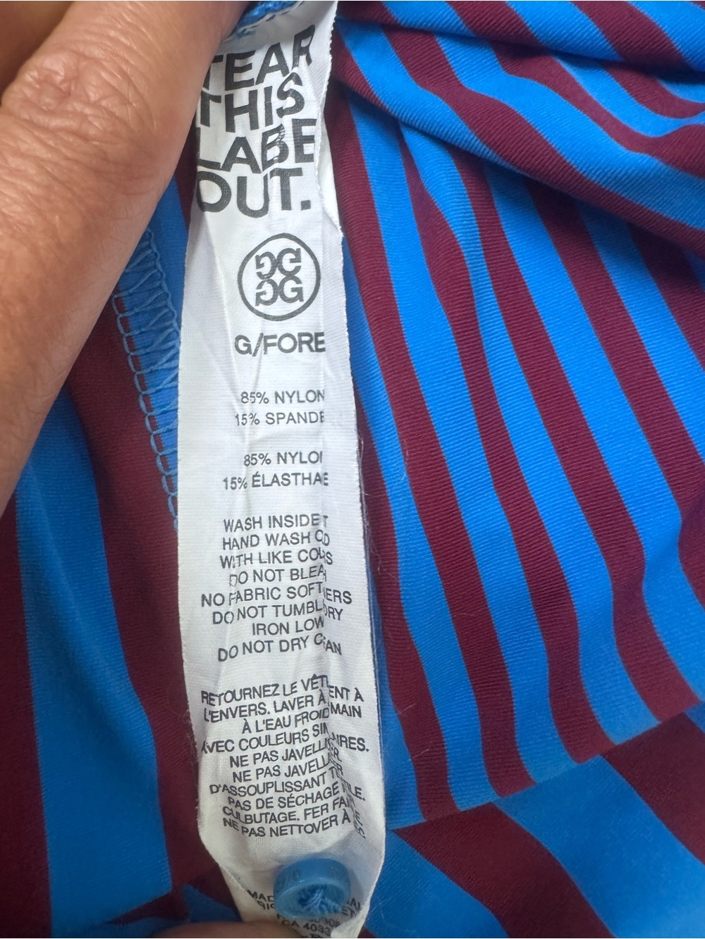G/FORE Blue and Burgundy Striped Golf Polo. - Picture 6 of 6